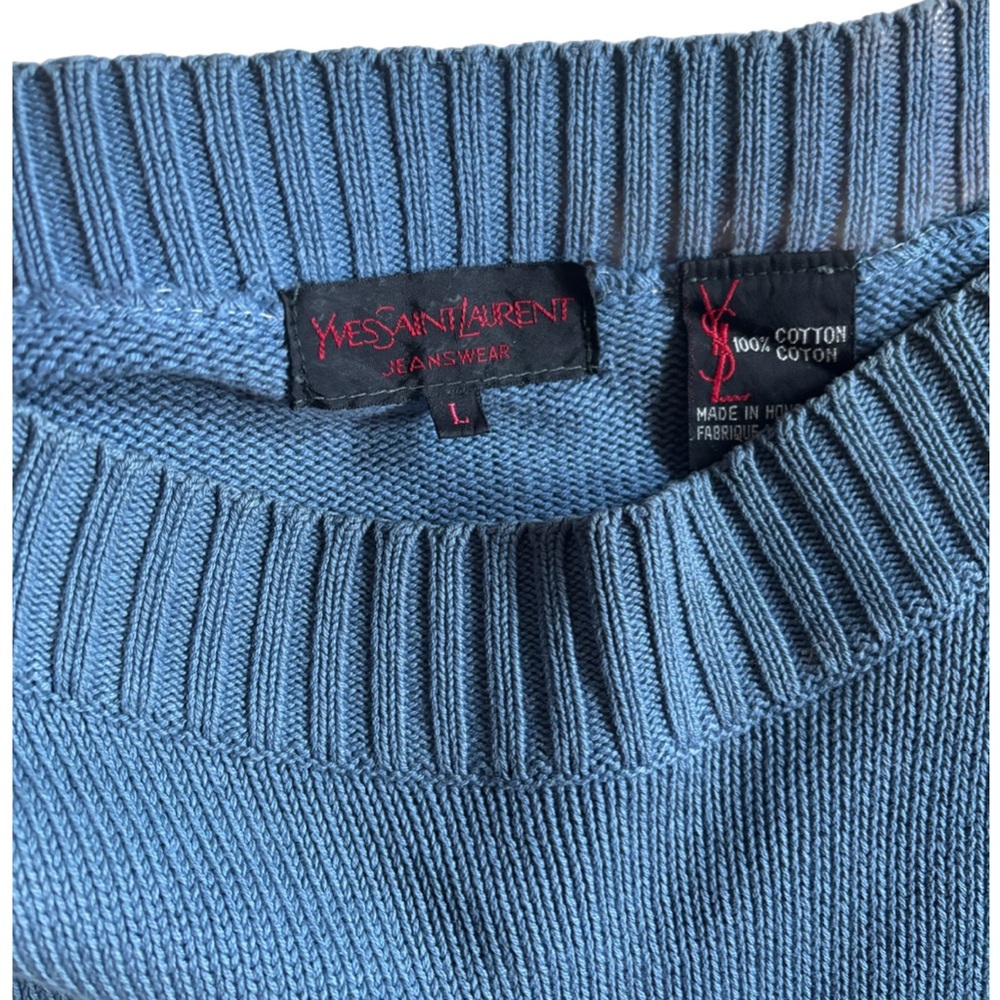 Yves Saint Laurent Blue and White Crew Neck Sweater - Picture 3 of 3